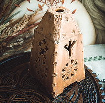 Illuminate Your Sacred Space with Handcrafted Ceramic Lamps, Cardholders & Swedish Julleuchter Yule Lanterns, Adorned with Pagan Symbols and Norse Themes.